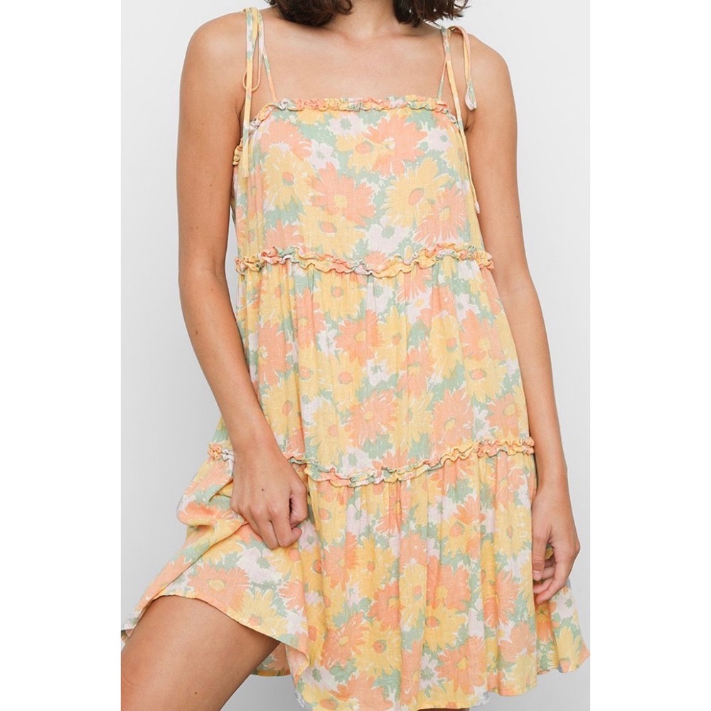 Rails‎ Caralyn Daisy Meadow Linen Blend Tiered Floral Dress Yellow XS